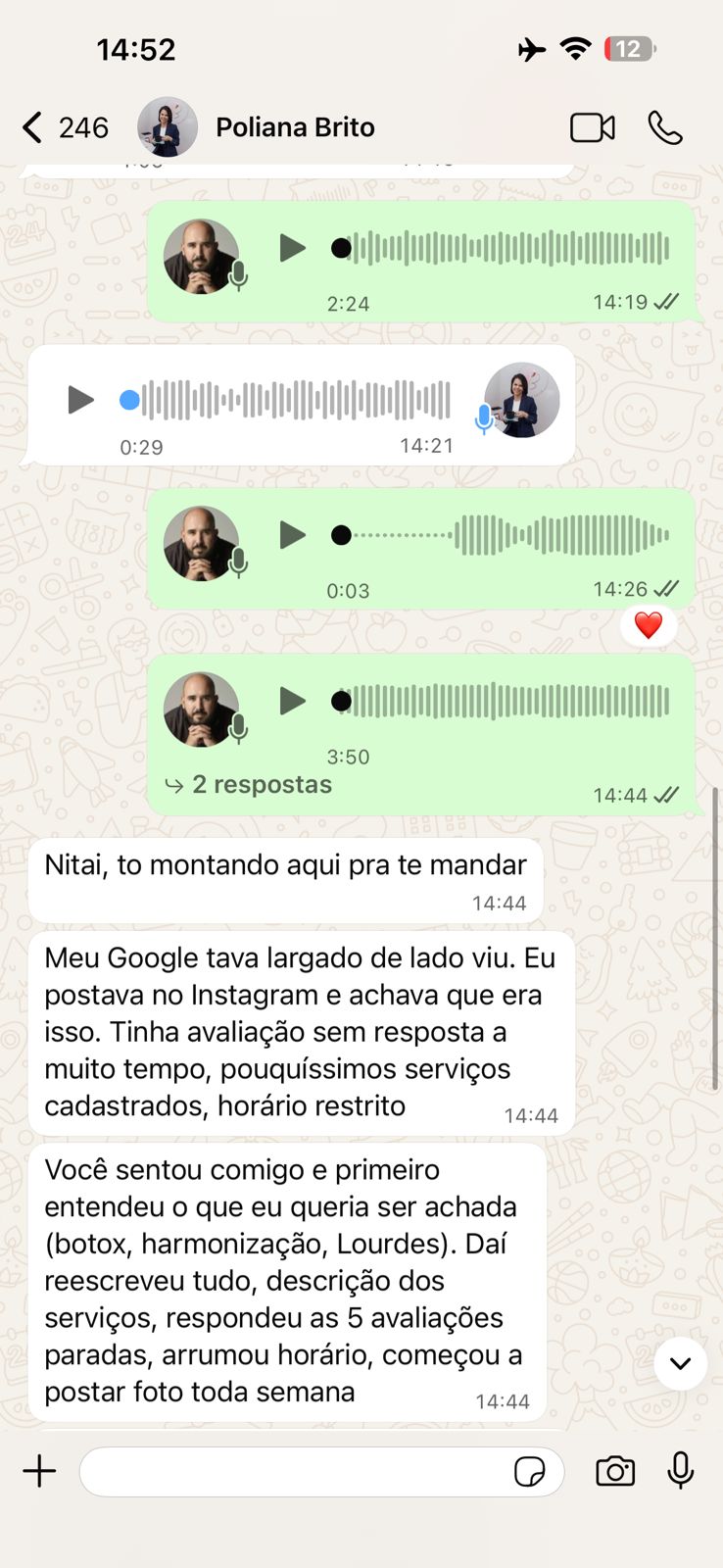 Depoimento da Dra. Poli Brito no WhatsApp — parte 1