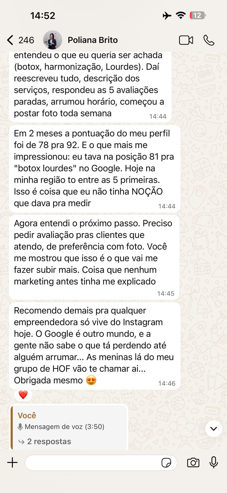 Depoimento da Dra. Poli Brito no WhatsApp — parte 2